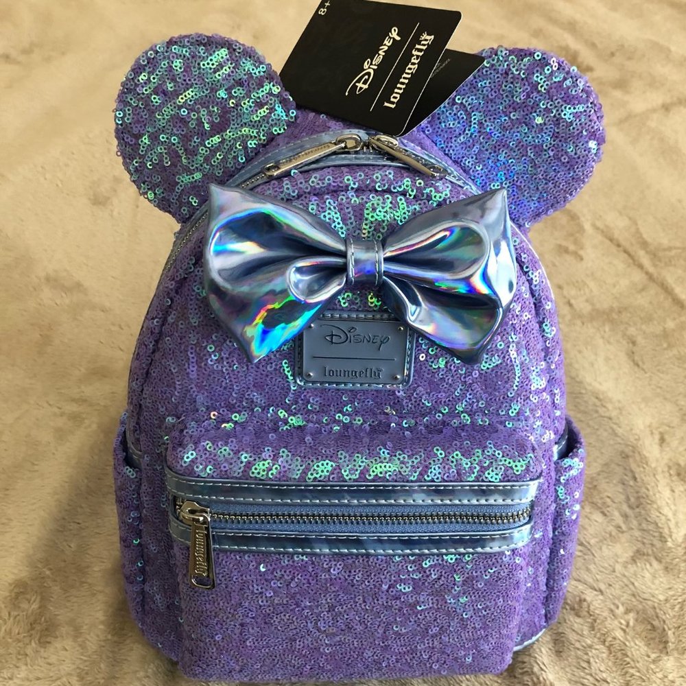 NWT Loungefly Disney Celebration Pastel Purple Mini Backpack Iridescent Sequin
